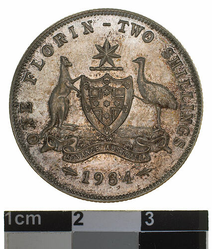 Proof Coin - Florin (2 Shillings), Australia, 1934, photographed by Museums Victoria