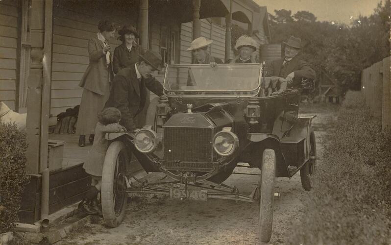 Digital Photograph - Family & Dog, with Early Model Ford Car, Brunswick, circa 1913
