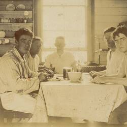Digital Photograph - Five Men Eating at Kitchen Table, Chelsea, 1918