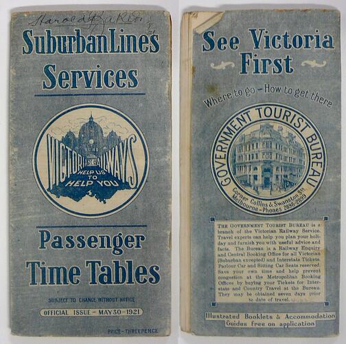 Victorian Railways Suburban Timetable 1921