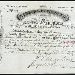 Scrip - Real Estate Bank Ltd, Issued Victoria, Australia, 1889