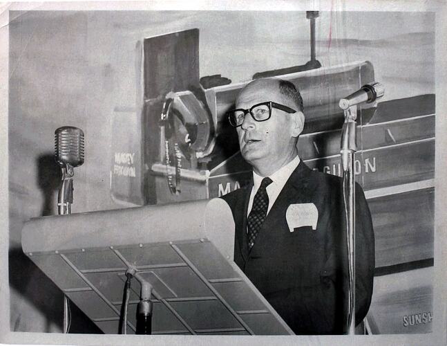 Photograph - Studio Proof of HP Weber Speaking at the Official Opening of the Sunshine Foundry Attended by Premier Bolte, 16 Nov 1967