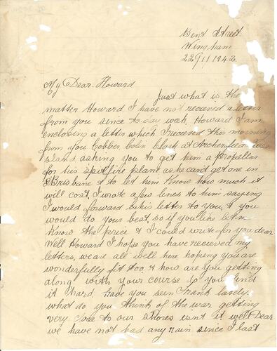 Page - Letter, Nell to Howard, Personal, 22 Jan 1942