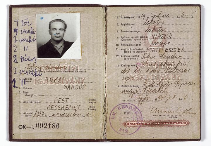 Hungarian identity card with photo and details