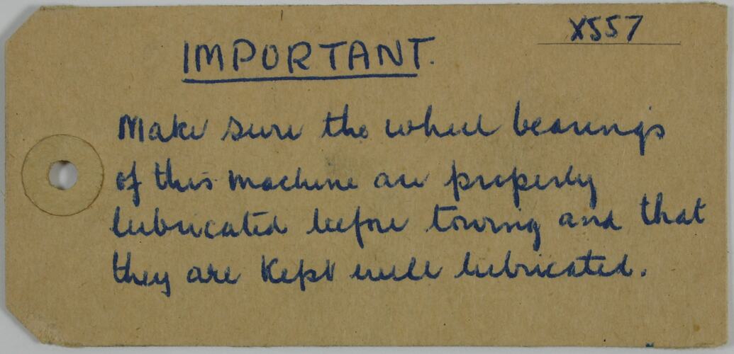 Tag - H.V. McKay Massey Harris, Draft 'Important', 1950s