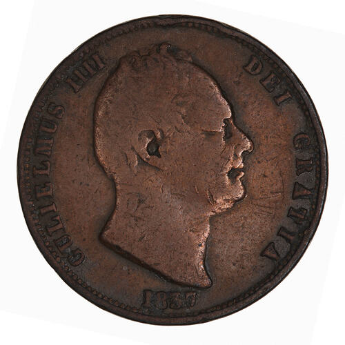 Coin - Halfpenny, William IV, Great Britain, 1837 (Obverse)