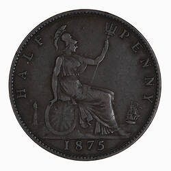 Coin - Halfpenny, Queen Victoria, Great Britain, 1875 (Reverse)