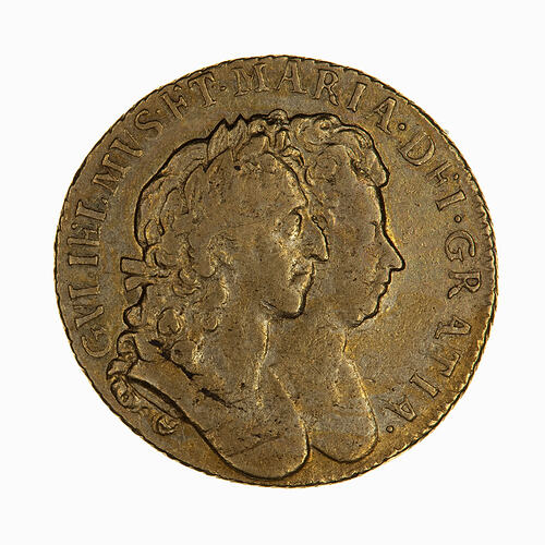 Coin - Guinea, William and Mary, Great Britain, 1693 (Obverse)