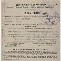 Travel Permit - Hilde Muffler, 1943