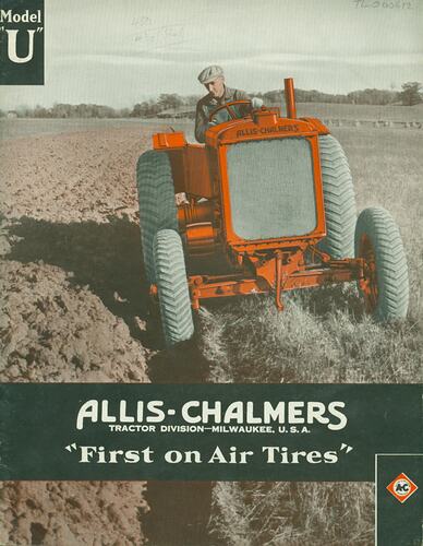 Front cover of booklet for Model U tractor.