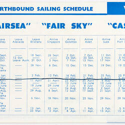 Leaflet - Northbound Sailing Schedule via Panama, MV Fairsea, Sitmar Line, circa 1959