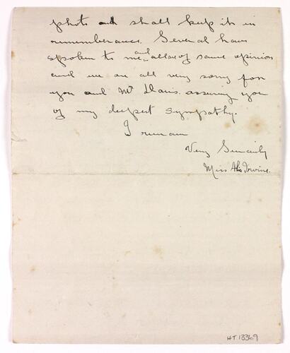 Letter - Irvine to Telford, Phar Lap's Death, 1932