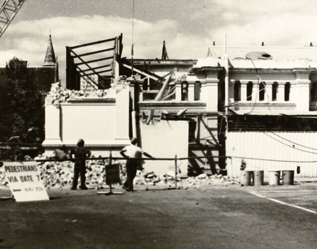 Photograph - Demolition of West Tower of Royale Ballroom, Exhibition Building, Melbourne, 1979