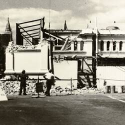 Photograph - Demolition of West Tower of Royale Ballroom, Exhibition Building, Melbourne, 1979