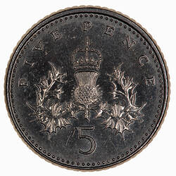 Coin - 5 Pence, Elizabeth II, Great Britain, 1990