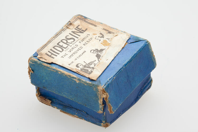 Blue cardboard box for Hidersine Resin.