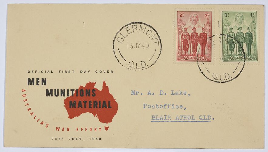 First Day Cover - Australian Armed Forces, 1 Penny & 2 Pence, Australia, 15 Jul 1940