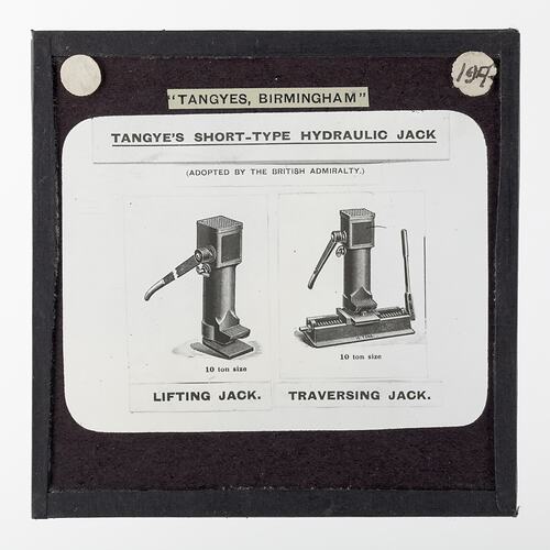 Lantern Slide - Tangyes Ltd, Lifting Jacks, circa 1910