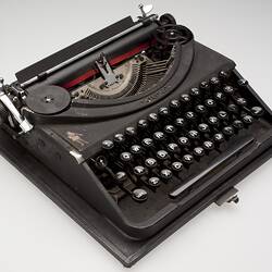 Black manual typewriter. portable.