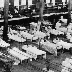 Hospital Beds in Great Hall During Influenza Pandemic, Melbourne Exhibition Building, Carlton, Victoria, circa 1919