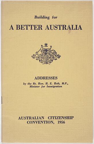 Booklet - Harold Holt, 'Building for a Better Australia', Conpress Printing, 1956