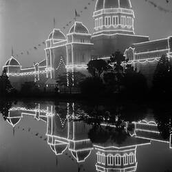 Glass Stereograph Negative - Federation Celebrations, Illuminated Exhibition Building, by G.H. Myers, Melbourne, Victoria, 1901