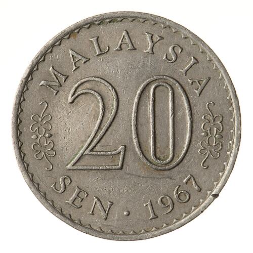 Coin - 20 Sen, Malaysia, 1967