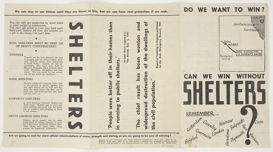 Leaflet - Can We Win Without Shelters?, World War II