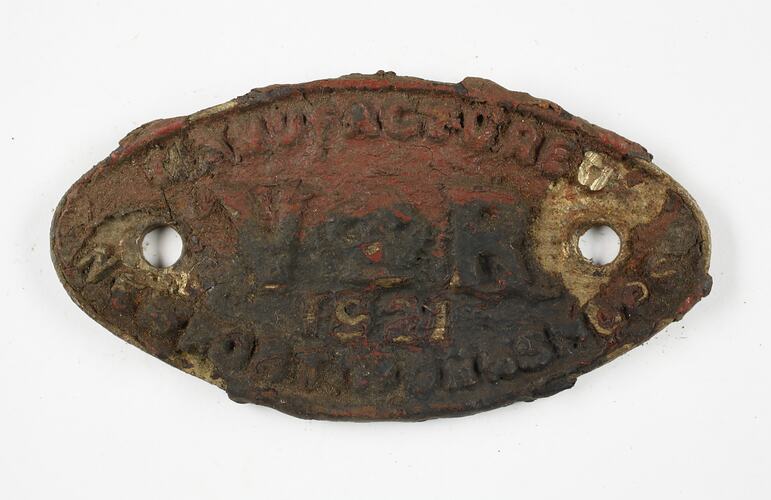Rollingstock Builder's Plate - Victorian Railways, Newport Workshops, 1921
