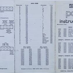 Instruction List - DEC, PDP8/i, Searle Medical Computer, PDP8/1, 1971