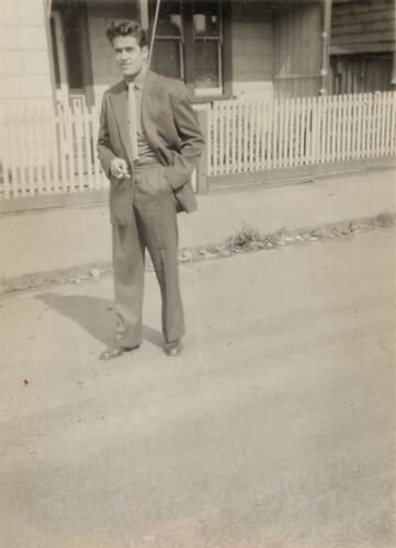 Giuseppe Minniti Outside his Home, Newel Street, Footscray, May 1955