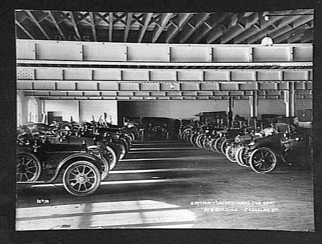 [The second-hand car department, Little Collins Street, Melbourne, 1920.]