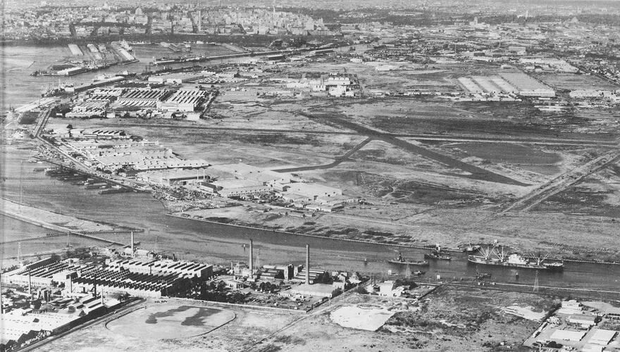 Aerial View of Spotswood Pumping Station, Lower Yarra River & Fishermen's Bend, Victoria, circa 1954