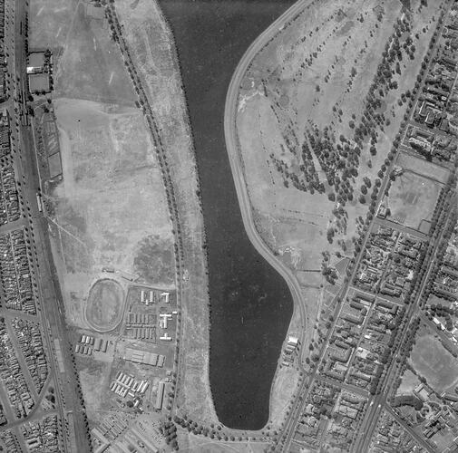Negative - Aerial View of Albert Park Lake, Victoria, 28 Feb 1956