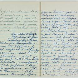 Open book, 2 cream pages dated Monday 3 June. Cursive handwritten text in blue/black ink. Page 96 and 97.