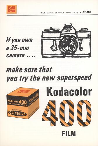 Pamphlet - Kodak Australasia Pty Ltd, Customer Service Publication, 'Kodacolor 400 Film', 1978