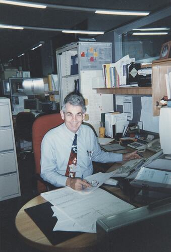 Photograph - Kodak Australasia Pty Ltd, Shane Allan in Office, Building 20, Coburg, 1992-1993
