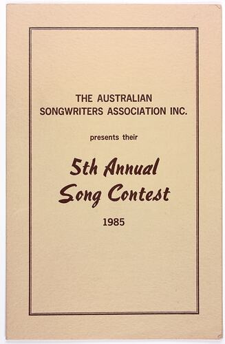 Programme - Australian Songwriters Association 5th Annual Song Contest, 1985
