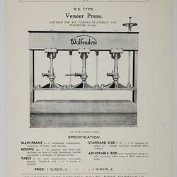 Illustrated with veneer press and descriptive printed text.
