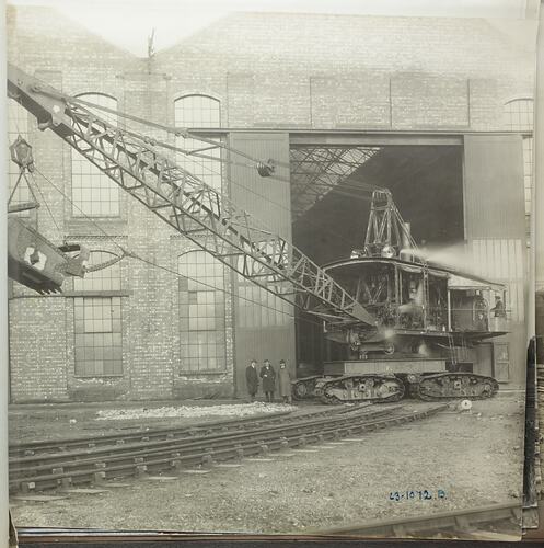 Monochrome photograph of a dragline excavator.