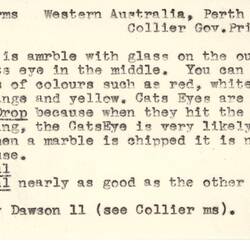 Document - Ray Dawson, to Dorothy Howard, Description of Terminology Used in Marbles Games, 1955