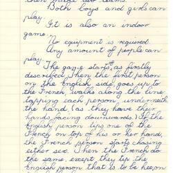 Document - Wanda Earle, to Dorothy Howard, Description of Chasing Game 'French & English', 25 Mar 1955
