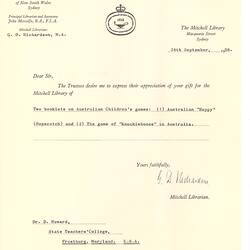 Letter - G. D. Richardson, to Dorothy Howard, Receipt of Publications by Dr Howard, 24 Sep 1958