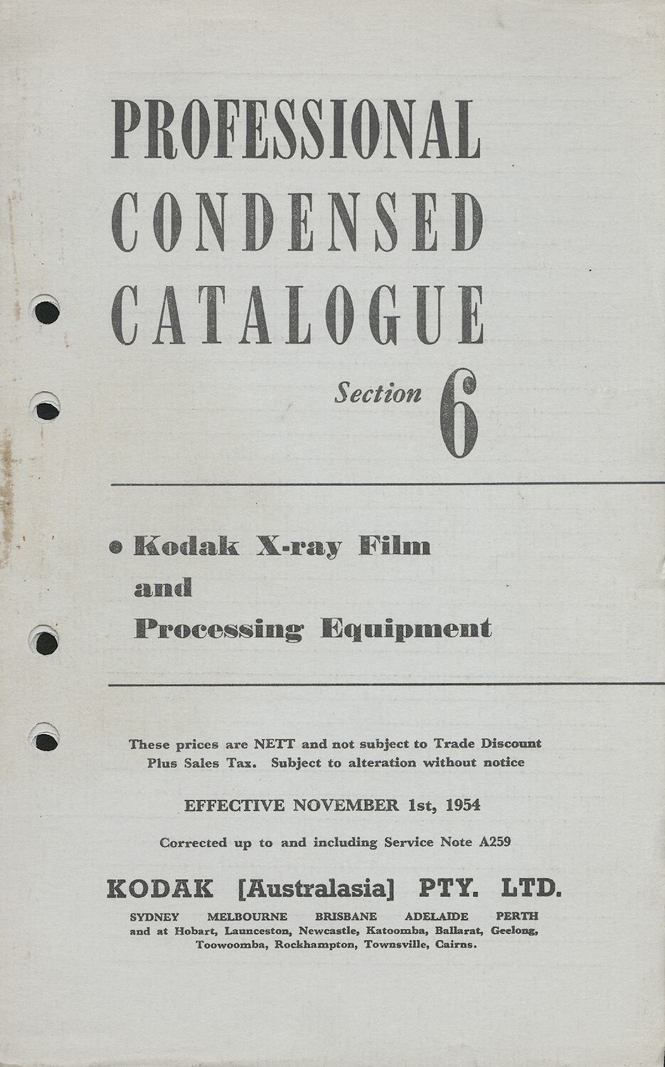 Price List Kodak (Australasia) Pty Ltd, 'Professional Condensed