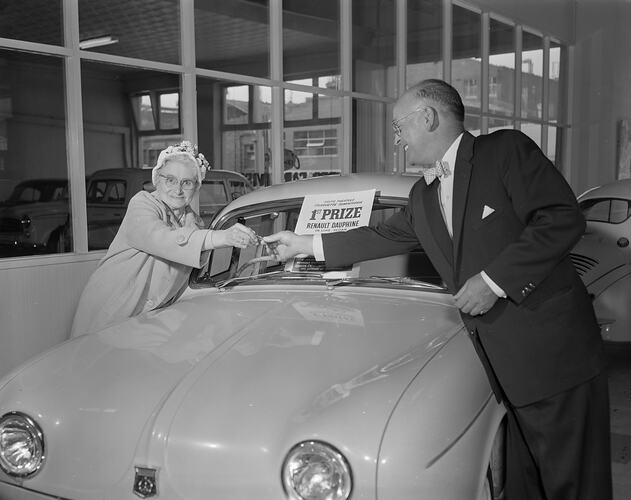 Woman Being Handed Keys to a Motor Car, Victoria, 18 Feb 1960