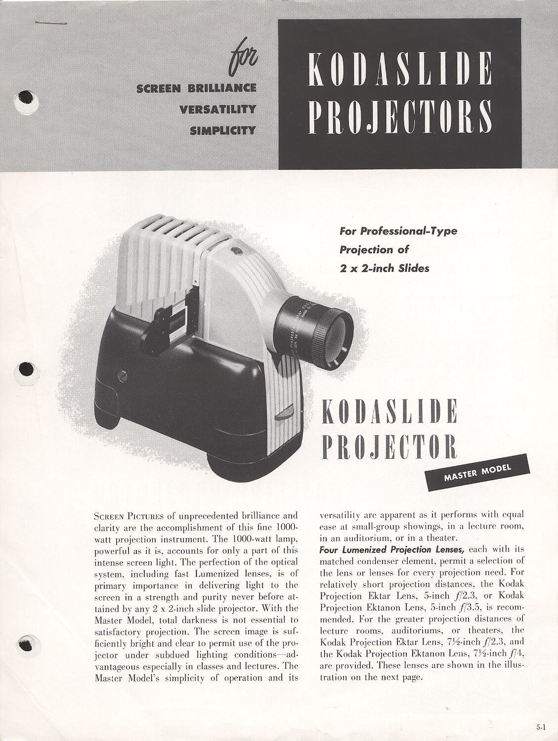 Publicity Leaflets Eastman Kodak, 'Kodaslide Projectors', 1951 1952