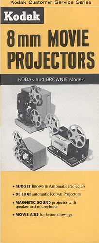 Leaflet cover with text and photograph of projectors.