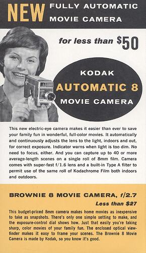 Printed text and photograph of woman holding camera.