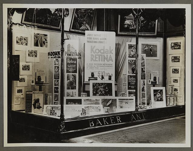 Shopfront display of Kodak cameras, accessories and equipment.