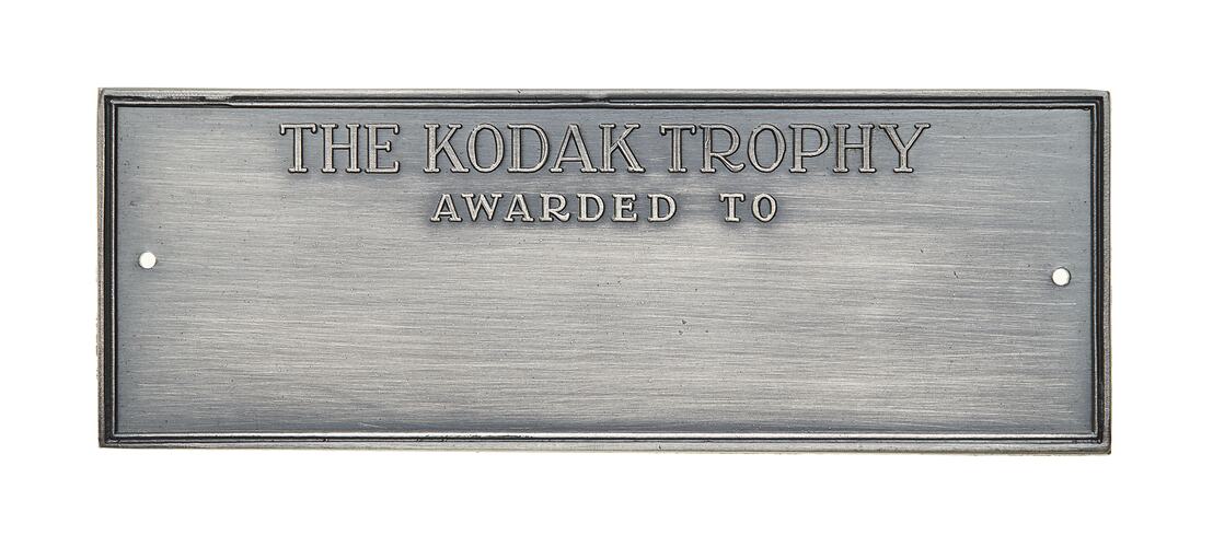Rectangular unawarded name plaque for The Kodak Trophy.